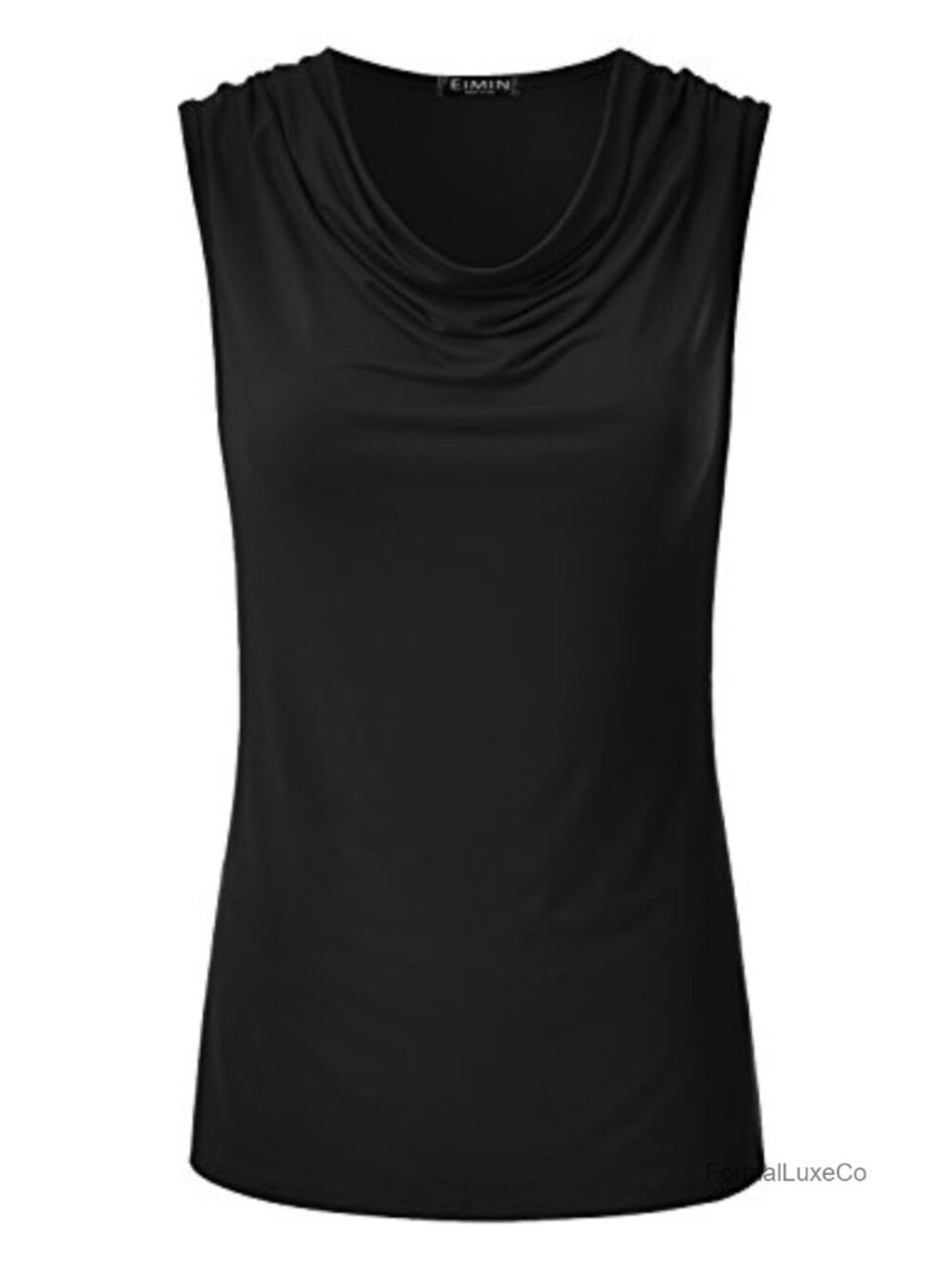 EIMIN Cowl Neck Ruched Draped Sleeveless Stretchy Blouse Tank Top